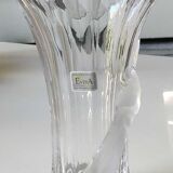 Vintage Multifaceted Crystal Vase, Frosted Draped Bow, col. Opaque white, Evita Crystal, Germany