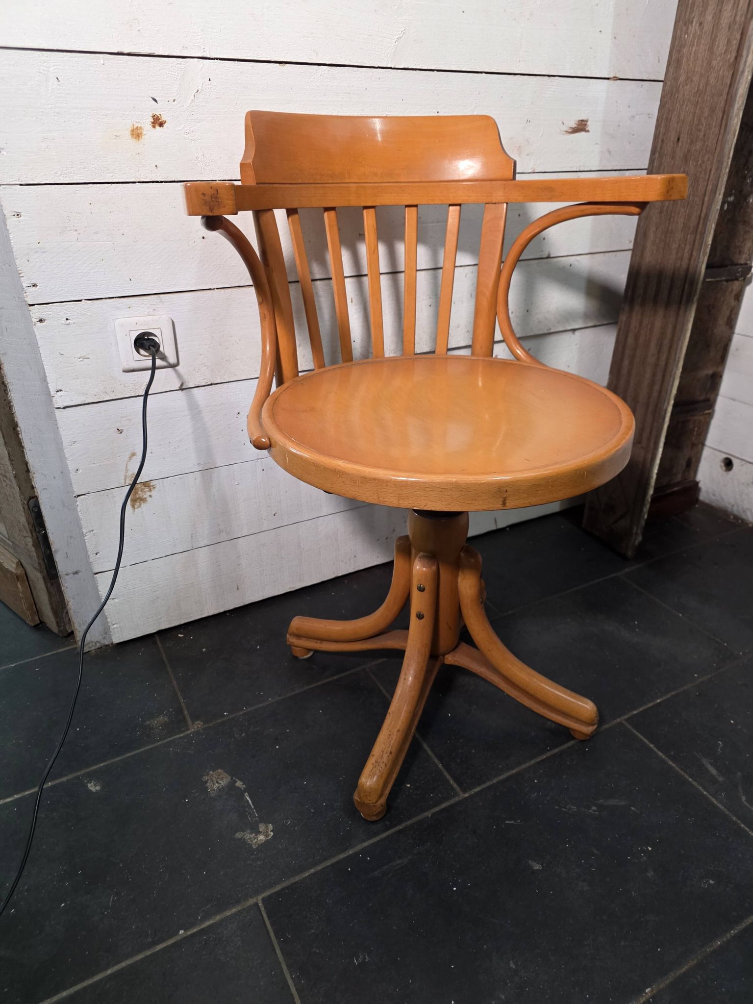 Swivel office chair in curved wood, 1950s