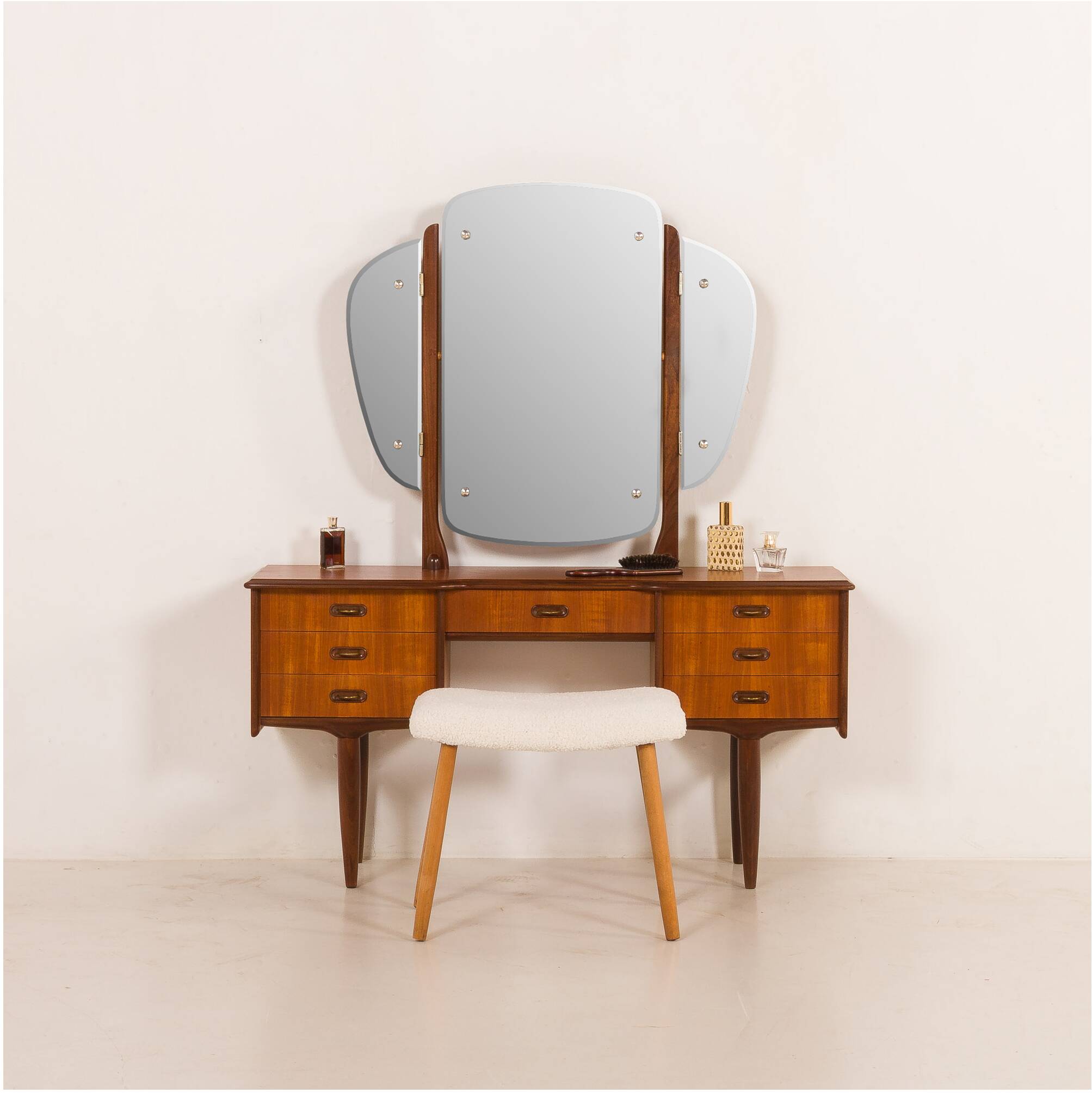 Scandinavian mid century dressing table with adjustable mirrors, Norway, 19