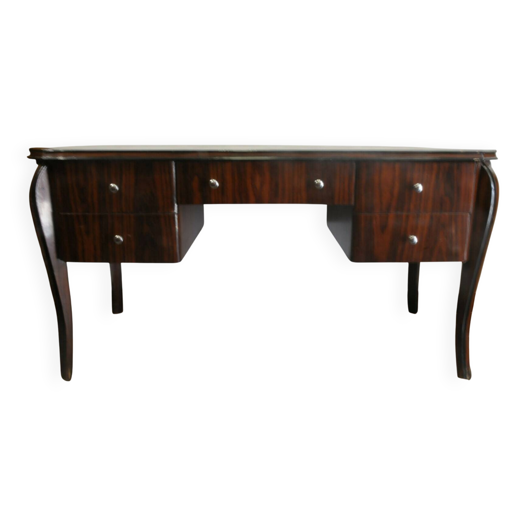 Un grand bureau en palissandre style Art Déco 5 tiroirs et motifs