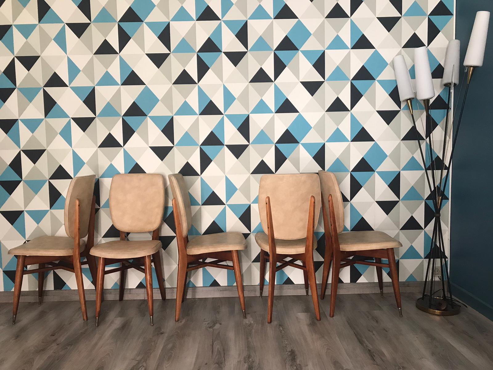 Set de 5 chaises aux pieds compas scandinave vintage 1960