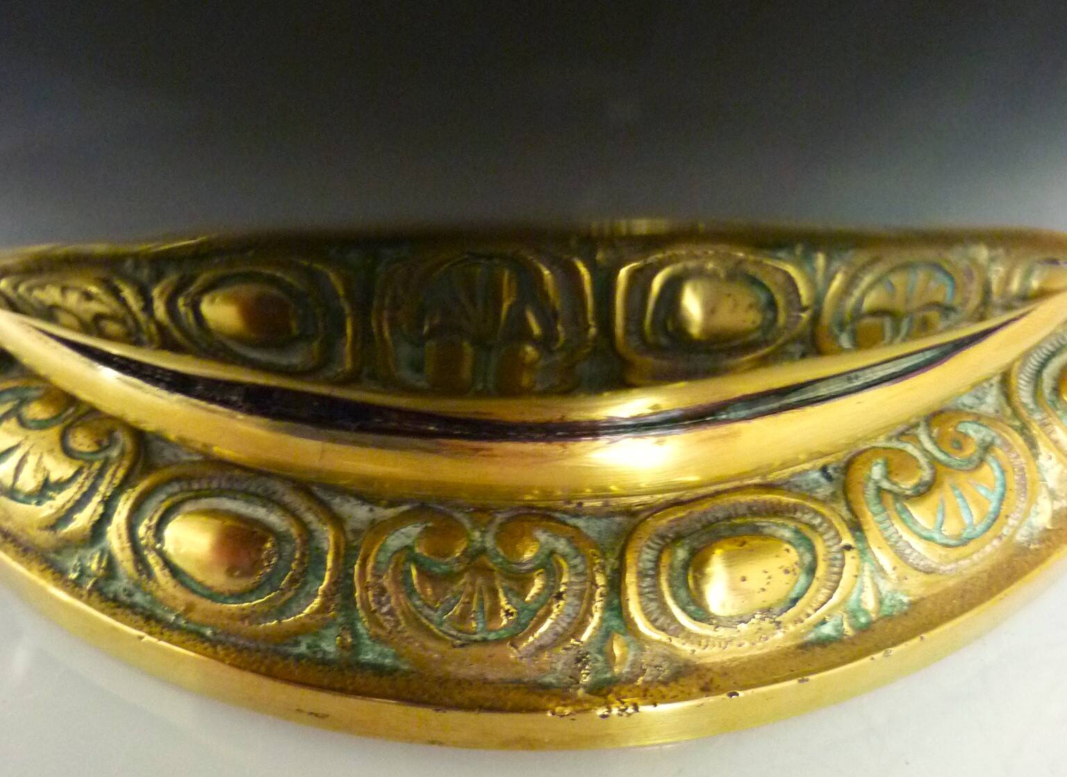 Large art deco vase in enameled ceramic and chiseled bronze foot