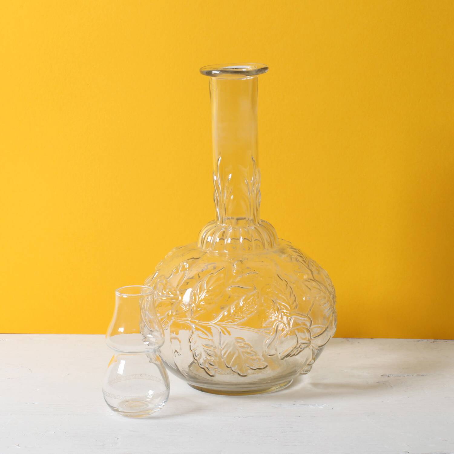 Vintage Glass Decanter / Roses Patterned Wine Carafe / Empoli  Italy  1950s