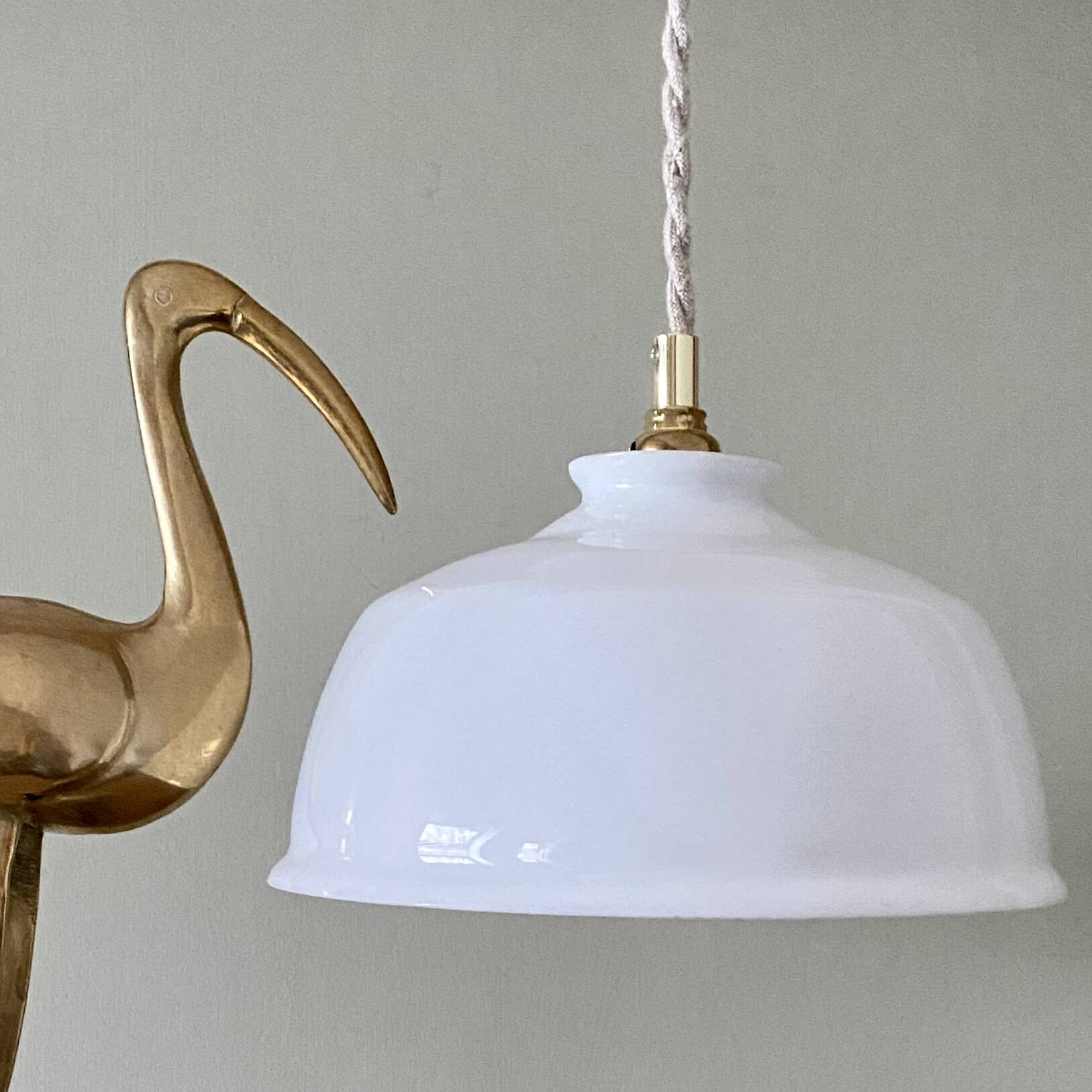 Vintage lampshade pendant light in white opaline