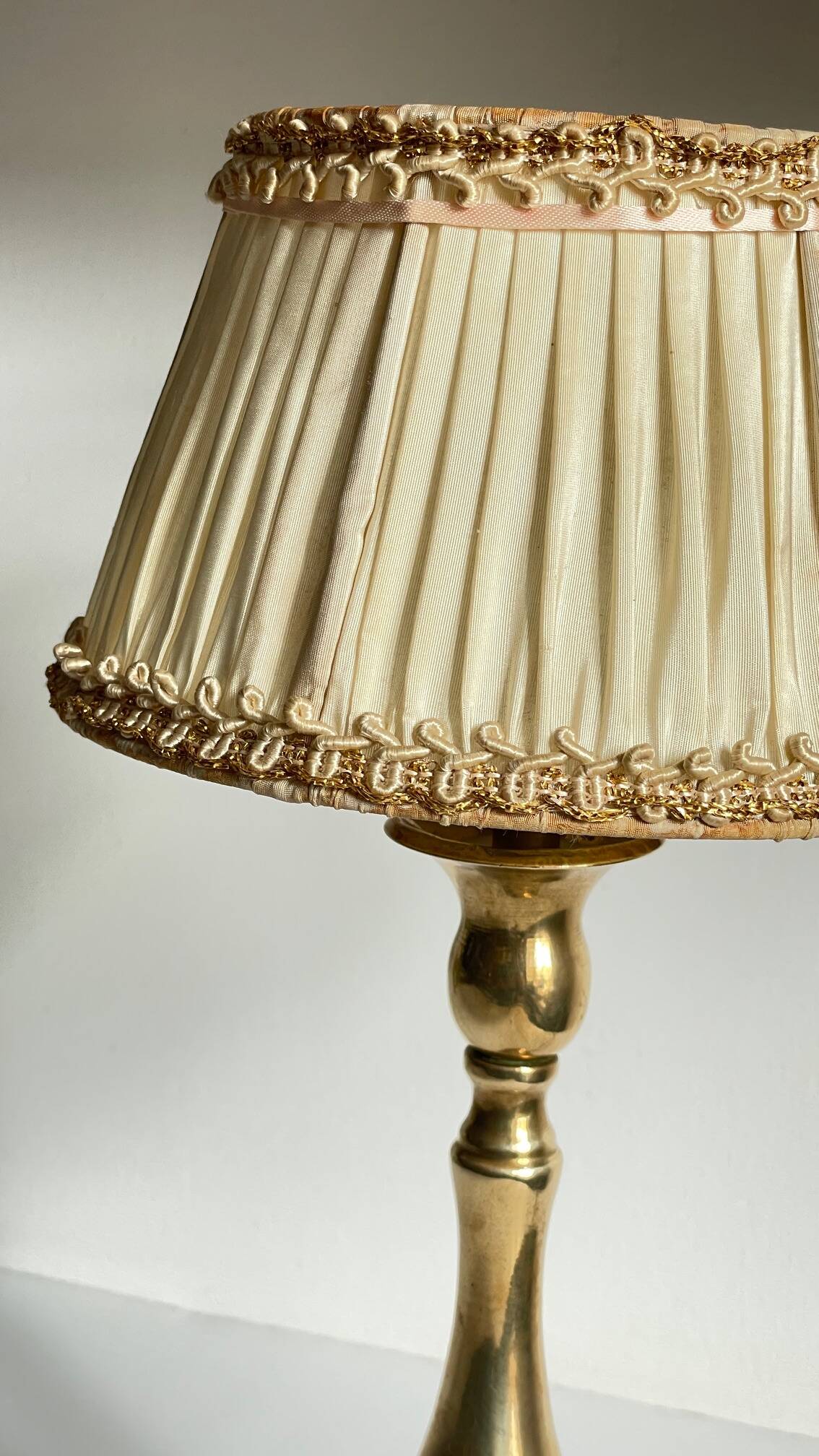 Solid brass lamp and antique lampshade