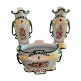 Planter and 2 vases in earthenware decorations flowers