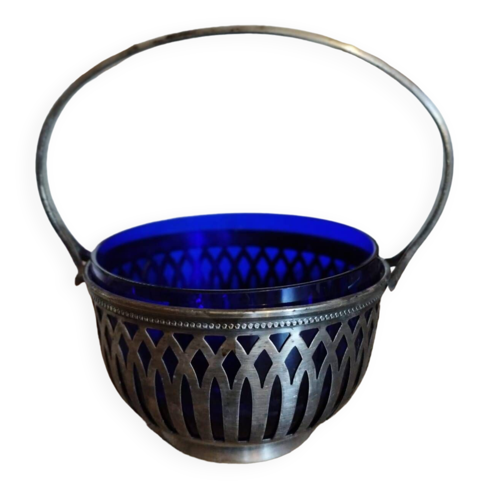 50s sugar bowl in glass and silver metal