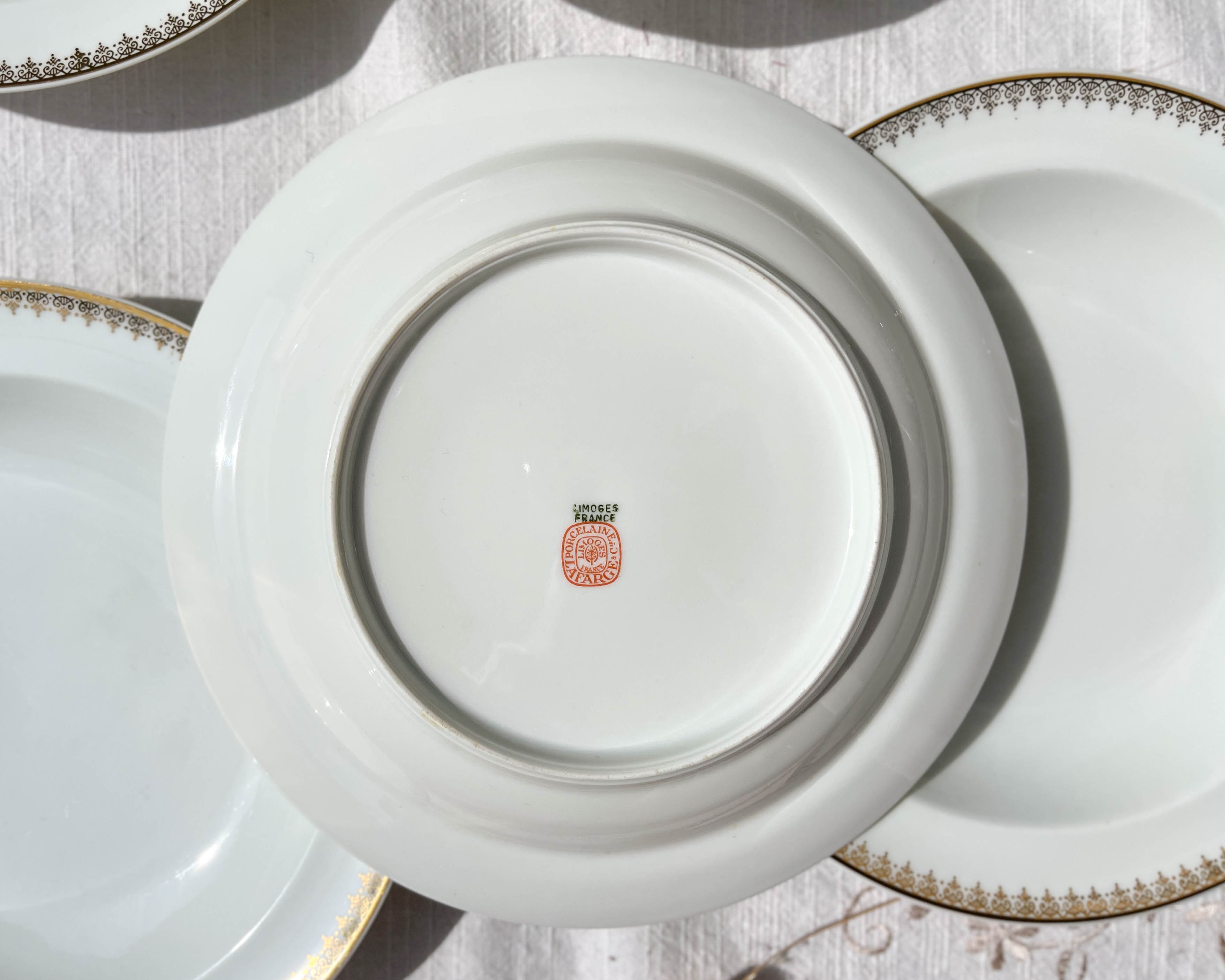 4 hollow plates porcelain white gilded limoges lafarge & c