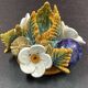 Candlestick with flowers and fruits in slip, Malicorne ceramic