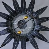 Sun wall lamp by ferro arte XL, metal and silver leaf, Spain, 1960