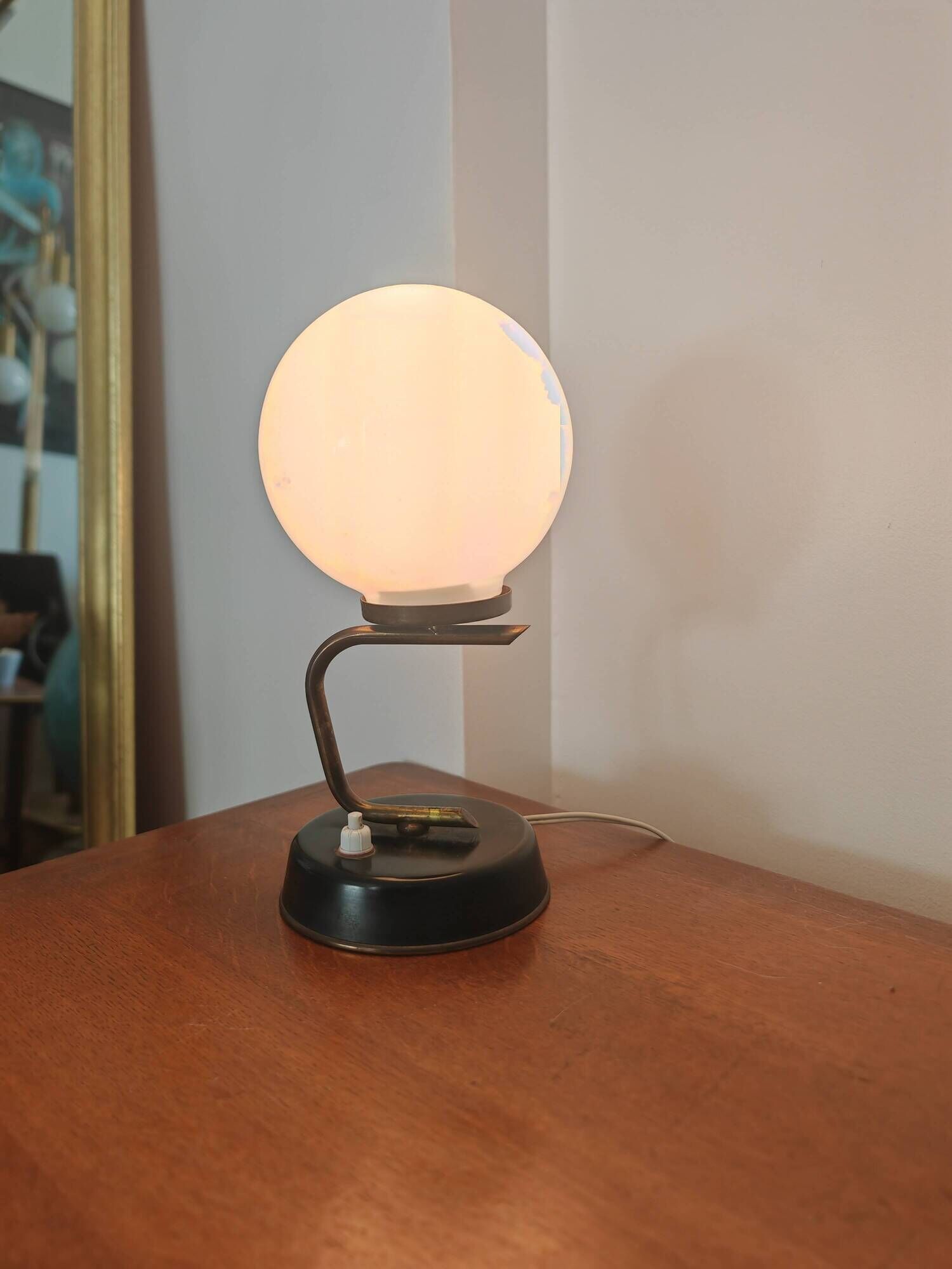 Vintage opaline globe lamp and brass – 1950s/60s