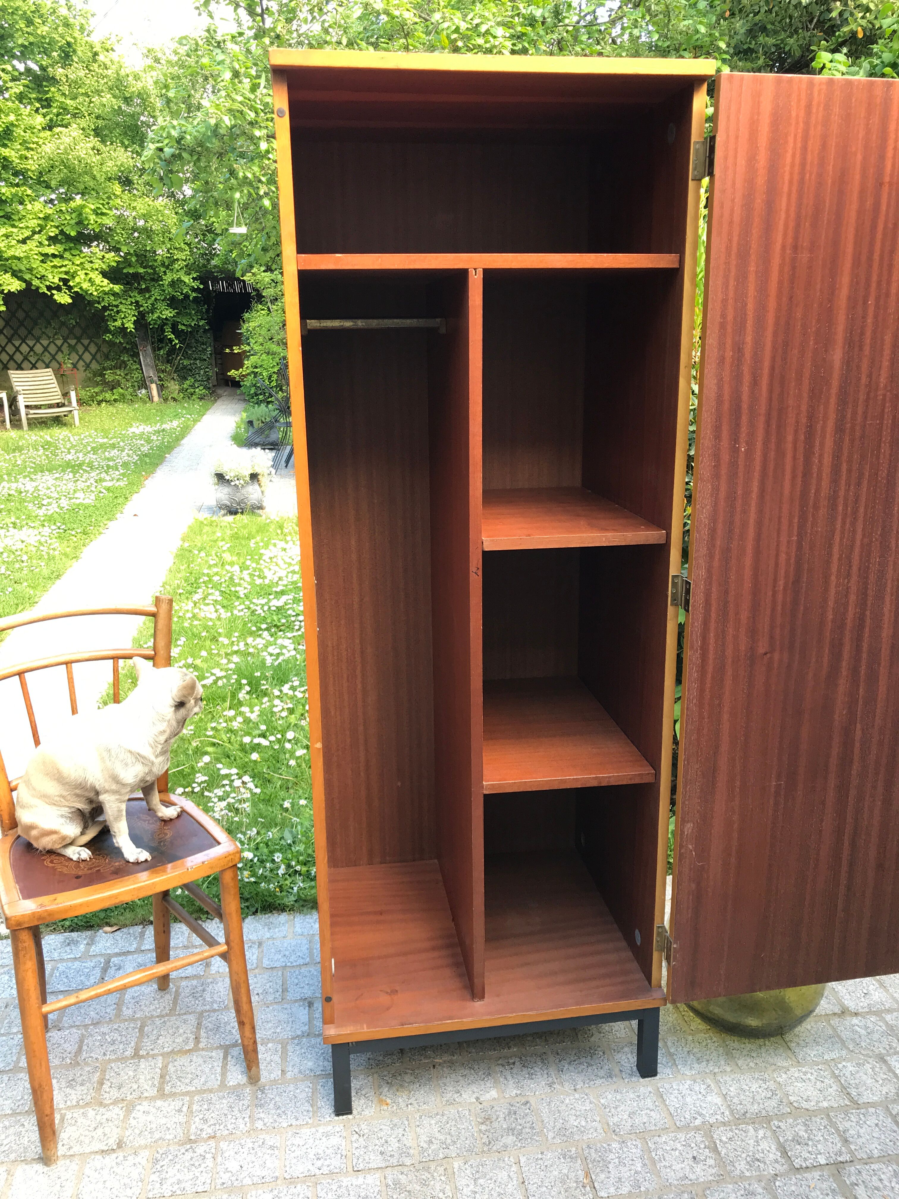 Vintage wardrobe 1960 blond wood and metal feet