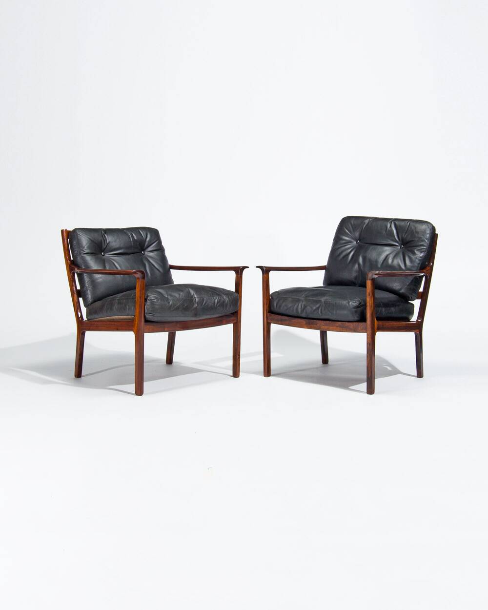 Mid Century Rosewood Armchairs in Leather, Danish Design 1950s