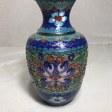 Vase cloisonné métal dessins fleurs émaillés décoration vintage #3
