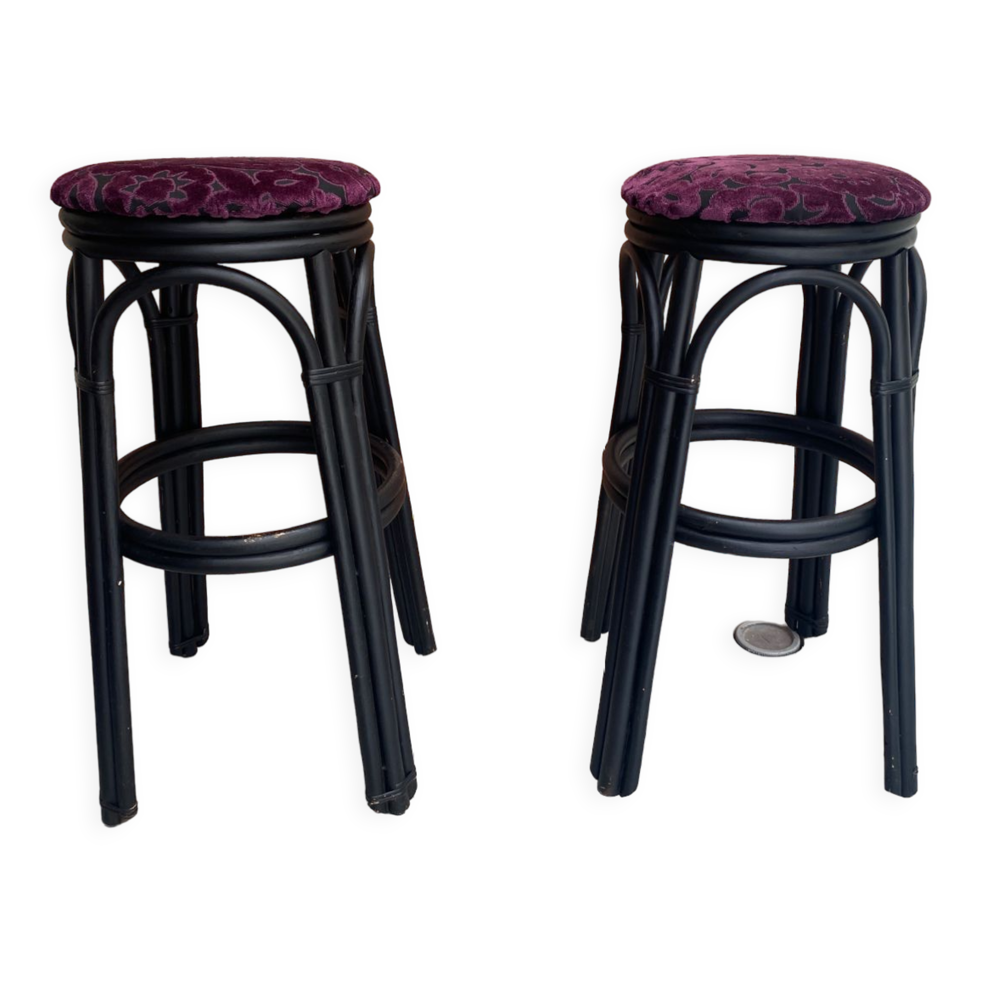 Pair of black rattan stool