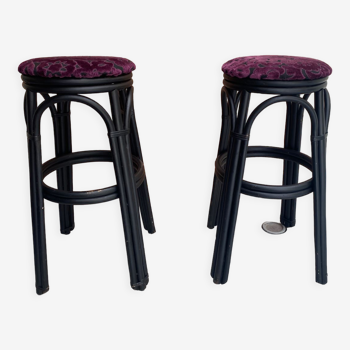 Pair of black rattan stool