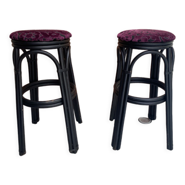 Paire de tabouret rotin noir