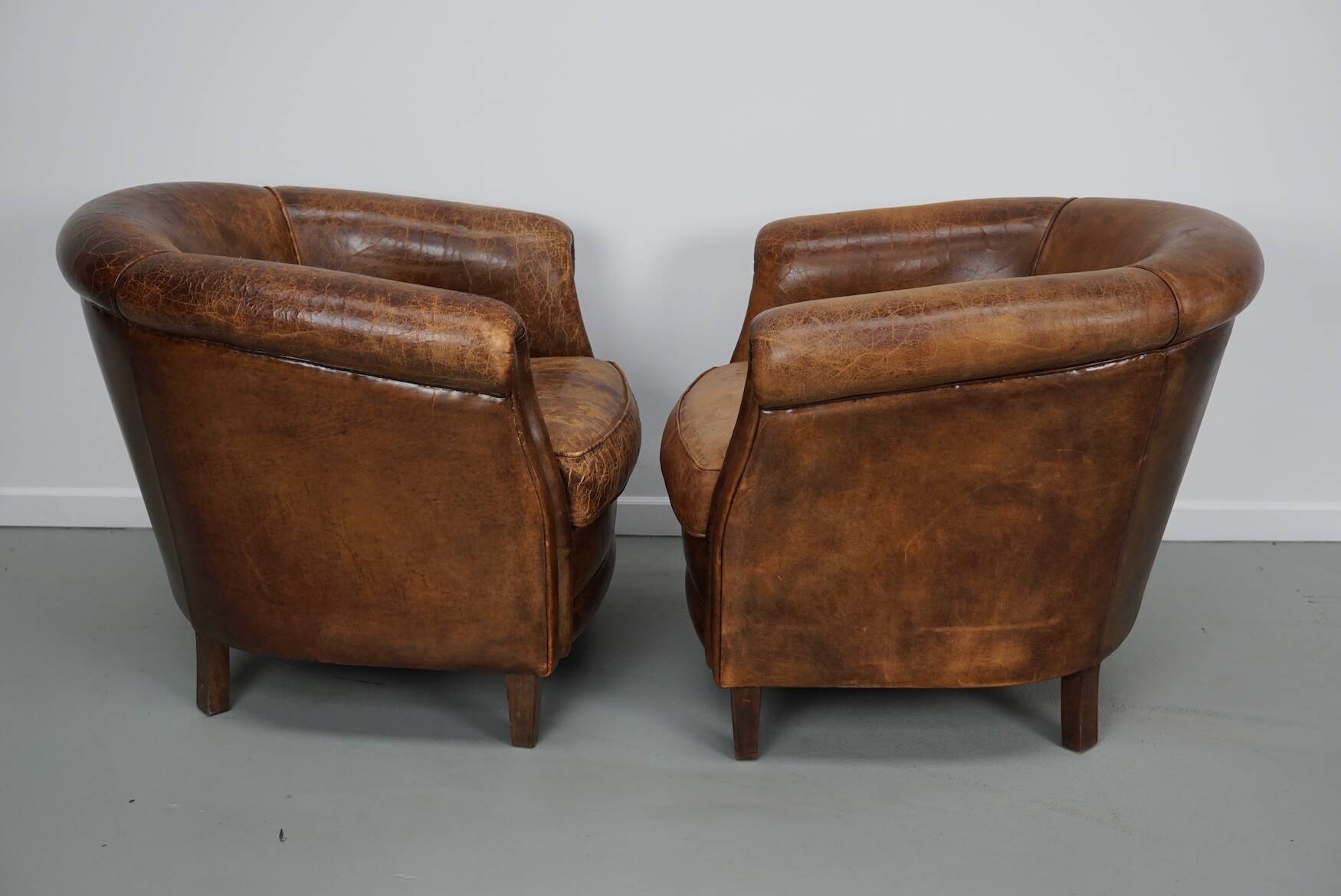 Vintage Dutch cognac coloured leather club chair, set of 2