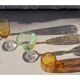 4 old enamelled liqueur glasses