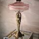 Austrian Art Nouveau bronze lamp with Loetz style art glass shade