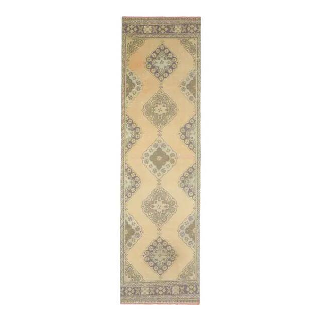 1970s Vintage Turkish Hand-Knotted Wool Cotton Orange Runner Rug 100x360
