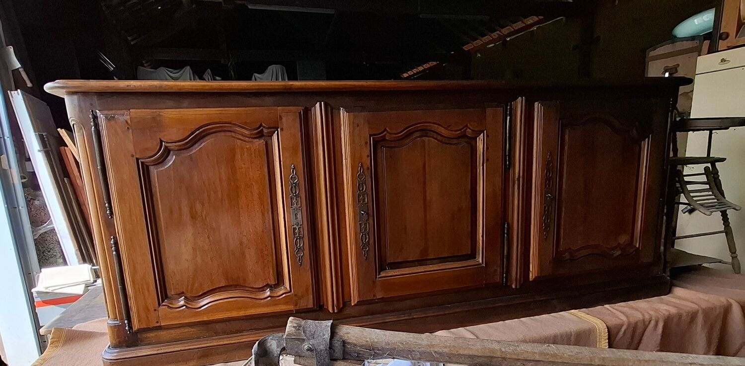 Louis XV 3-door walnut sideboard on plinths