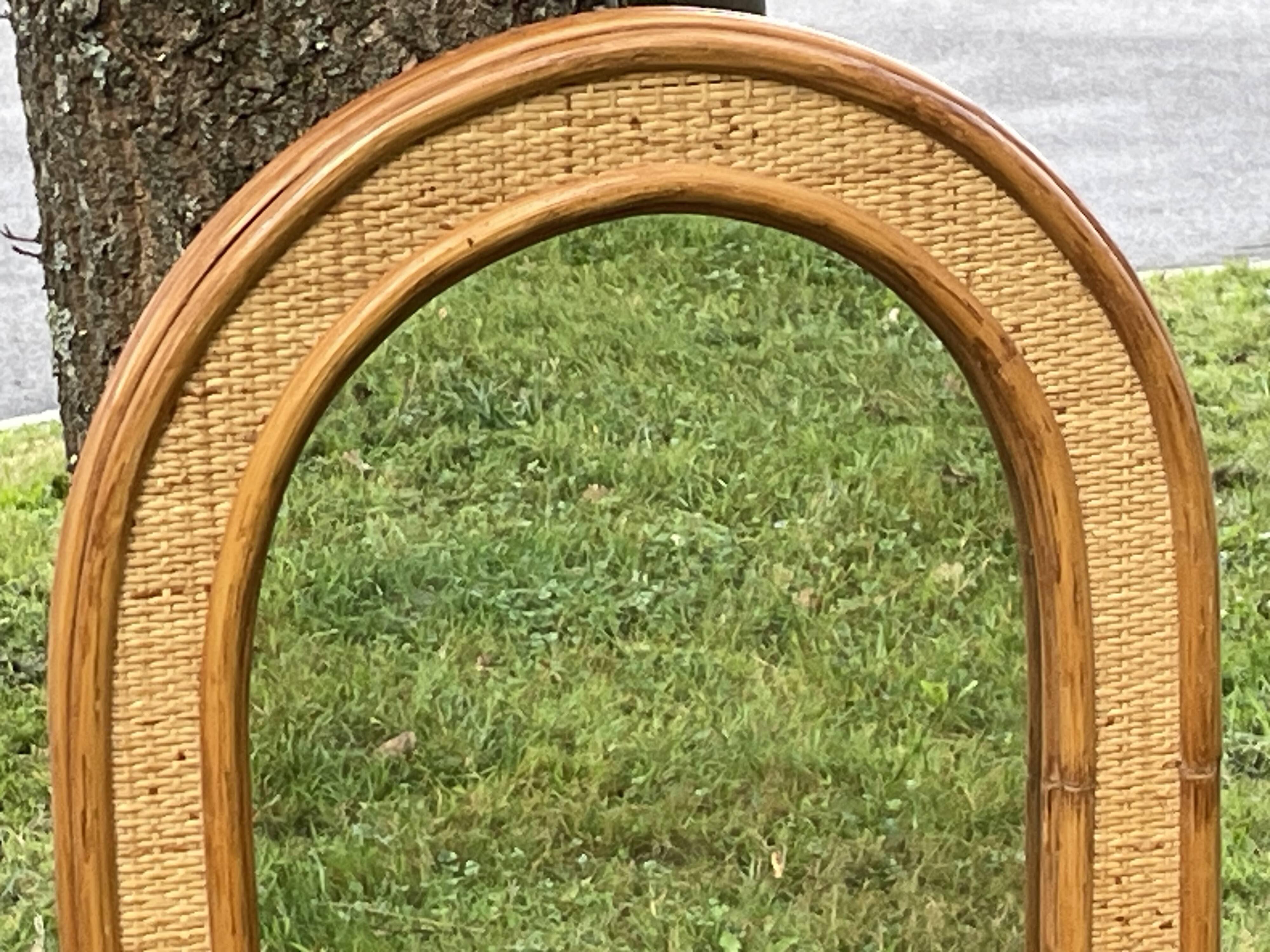 miroir mural en rotin et osier tressé, vintage 64 x 45 cm