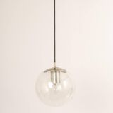 Small Limburg chrome pendant light with transparent glass ball, Germany, 1970s.