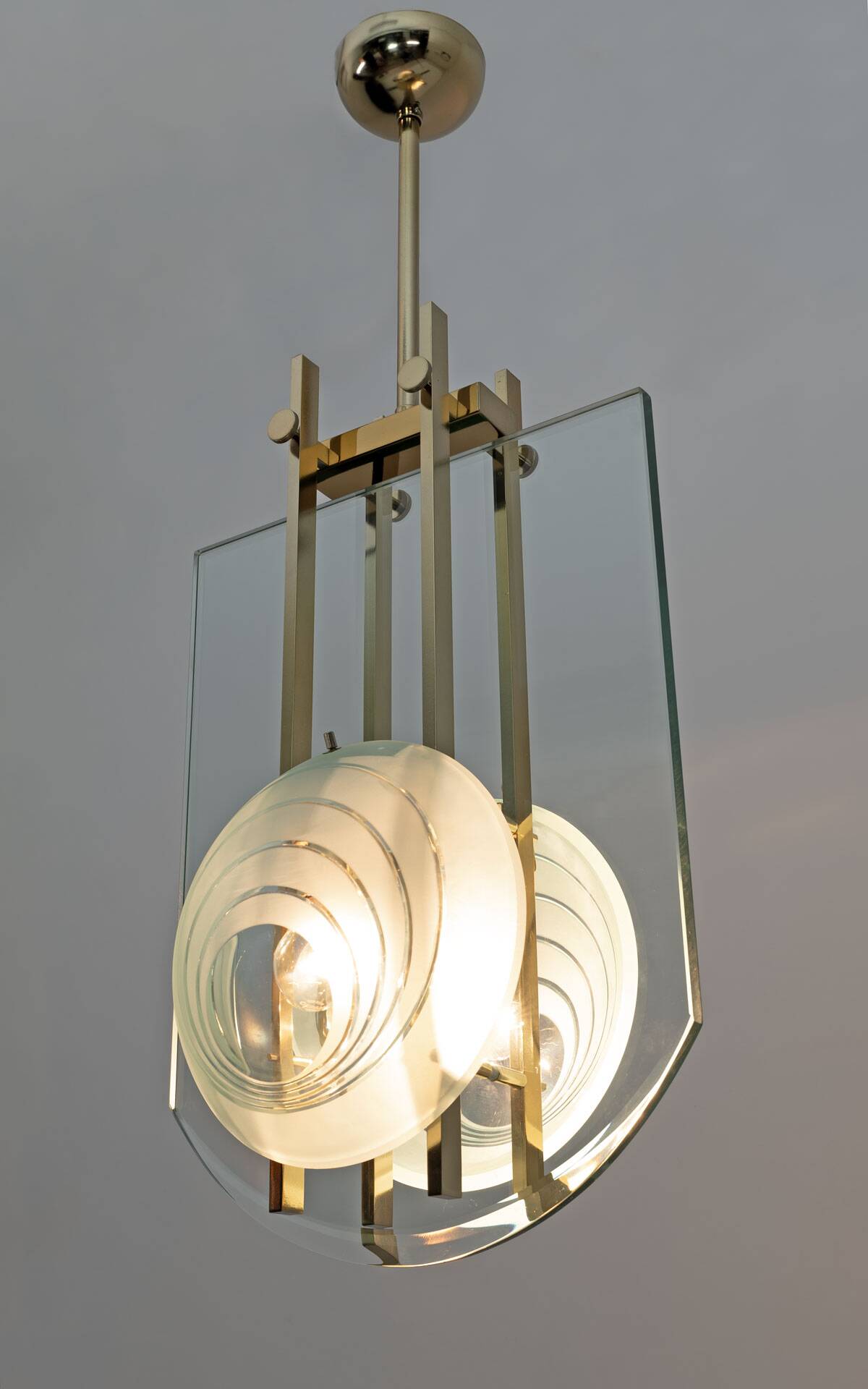 Suspension Gallotti & Radice en laiton et cristal, style moderne italien des années 70.