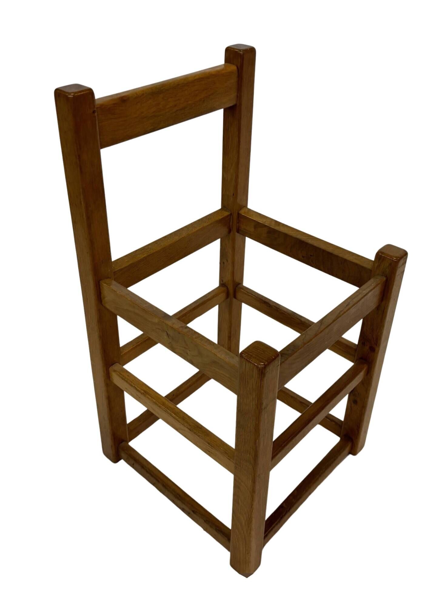 Set of four vintage chairs / stool - brutalist style minimalist oak and wicker 60s