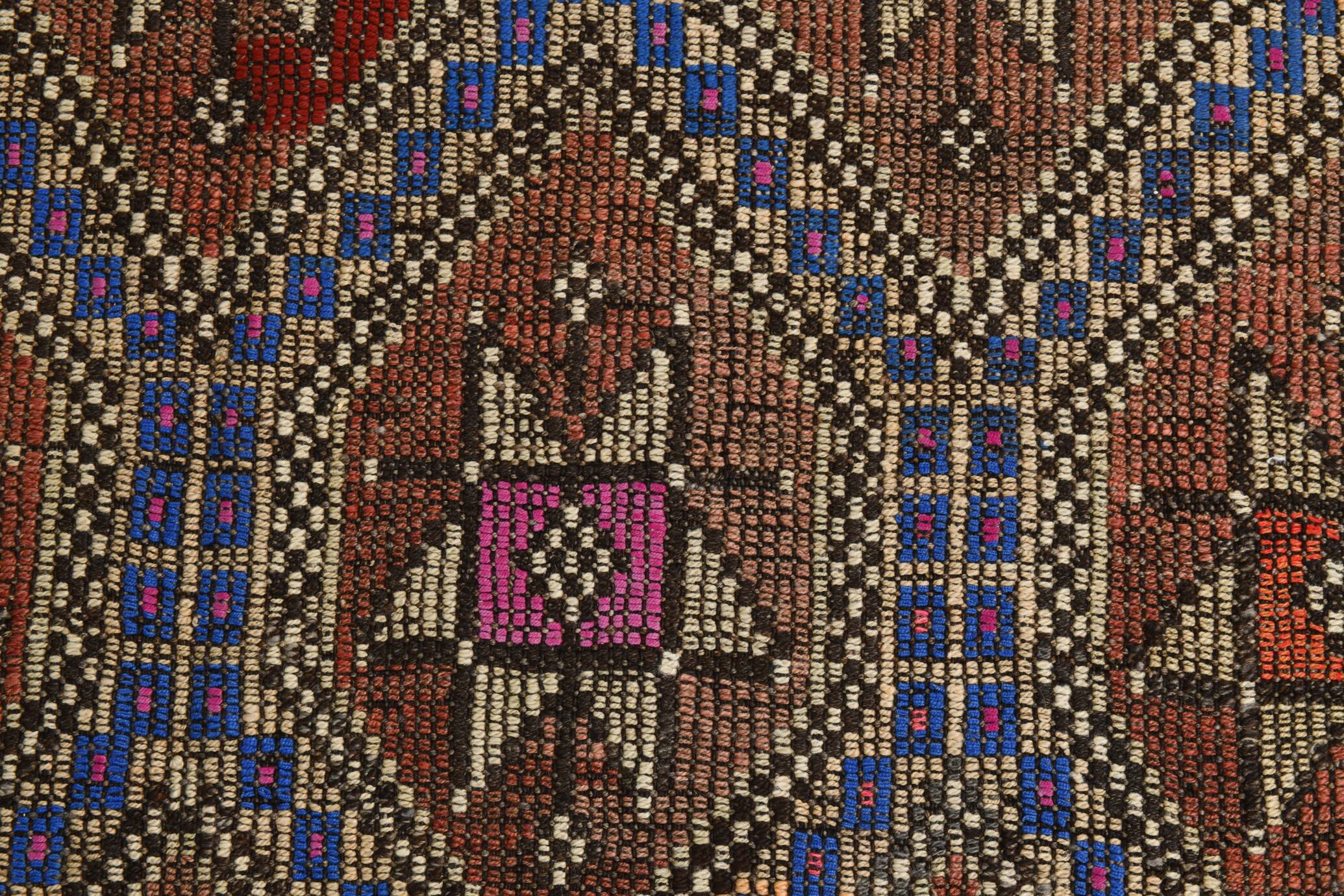 Blue & Brown Star Pattern Kilim Rug, 153x315Cm