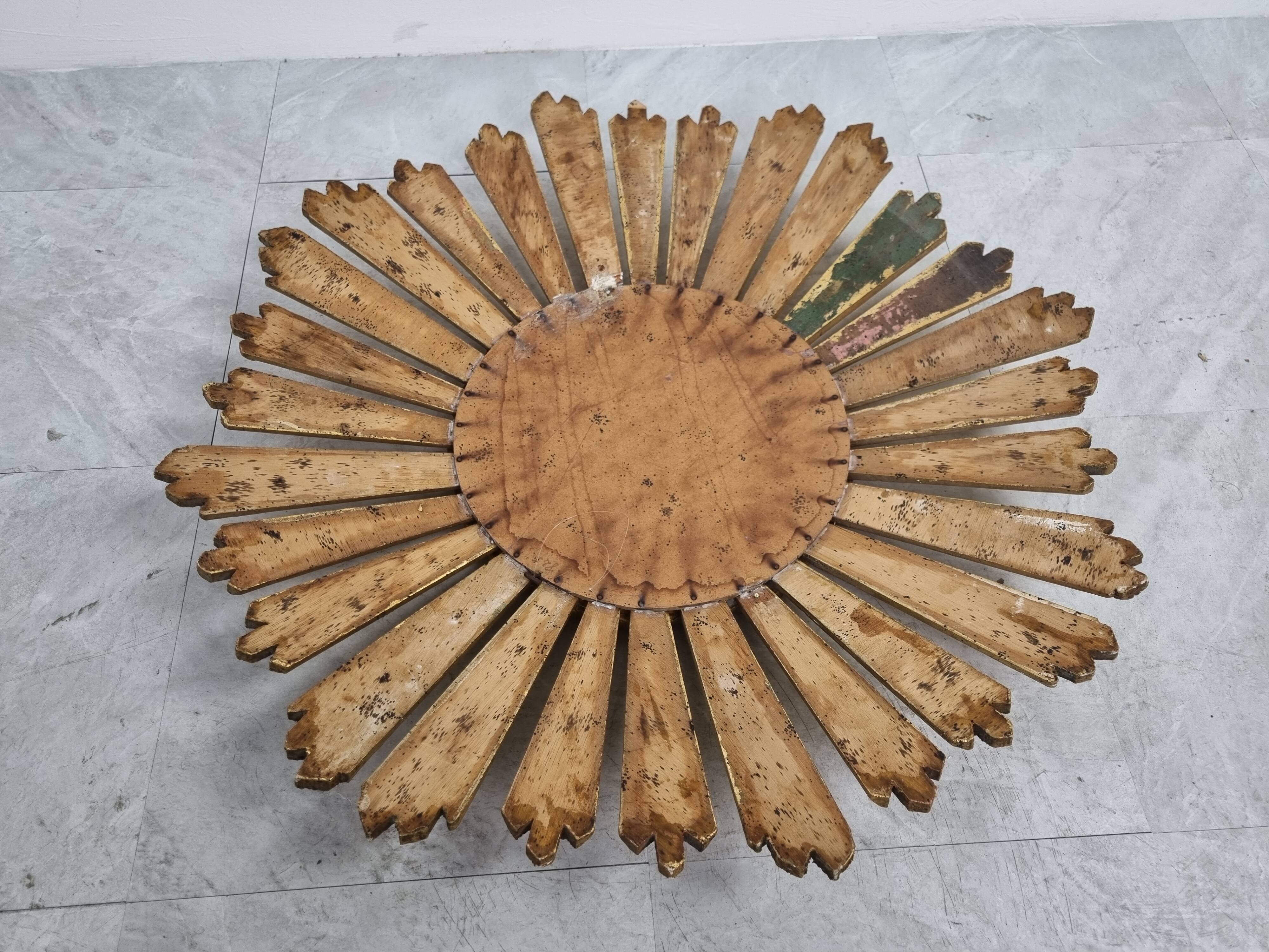 Large vintage golden sunburst mirror 1960s 63cm