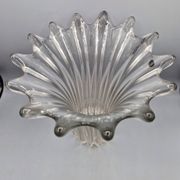 Large vintage clear glass fluted vase with wavy rim 26 cm