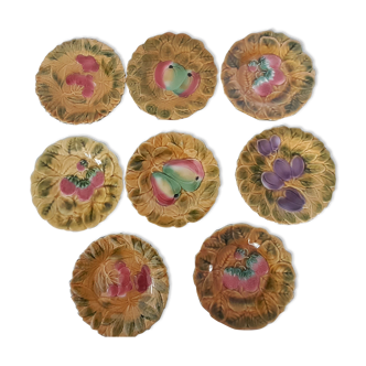 8 dessert plates Sarreguemines in slurry decoration with old fruits
