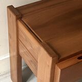 Side table, bedside table in elm wood, Maison Regain 1960