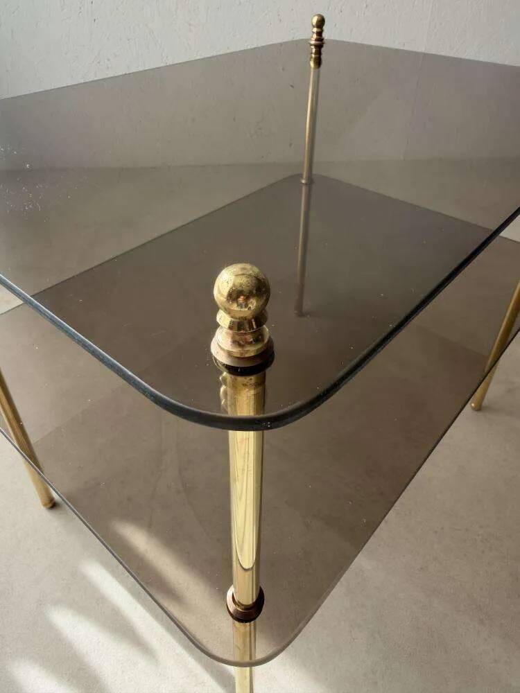 Vintage brass side table with smoked glass, 1970s