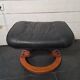 Footrest / Black leather and wood pouf - Stressless