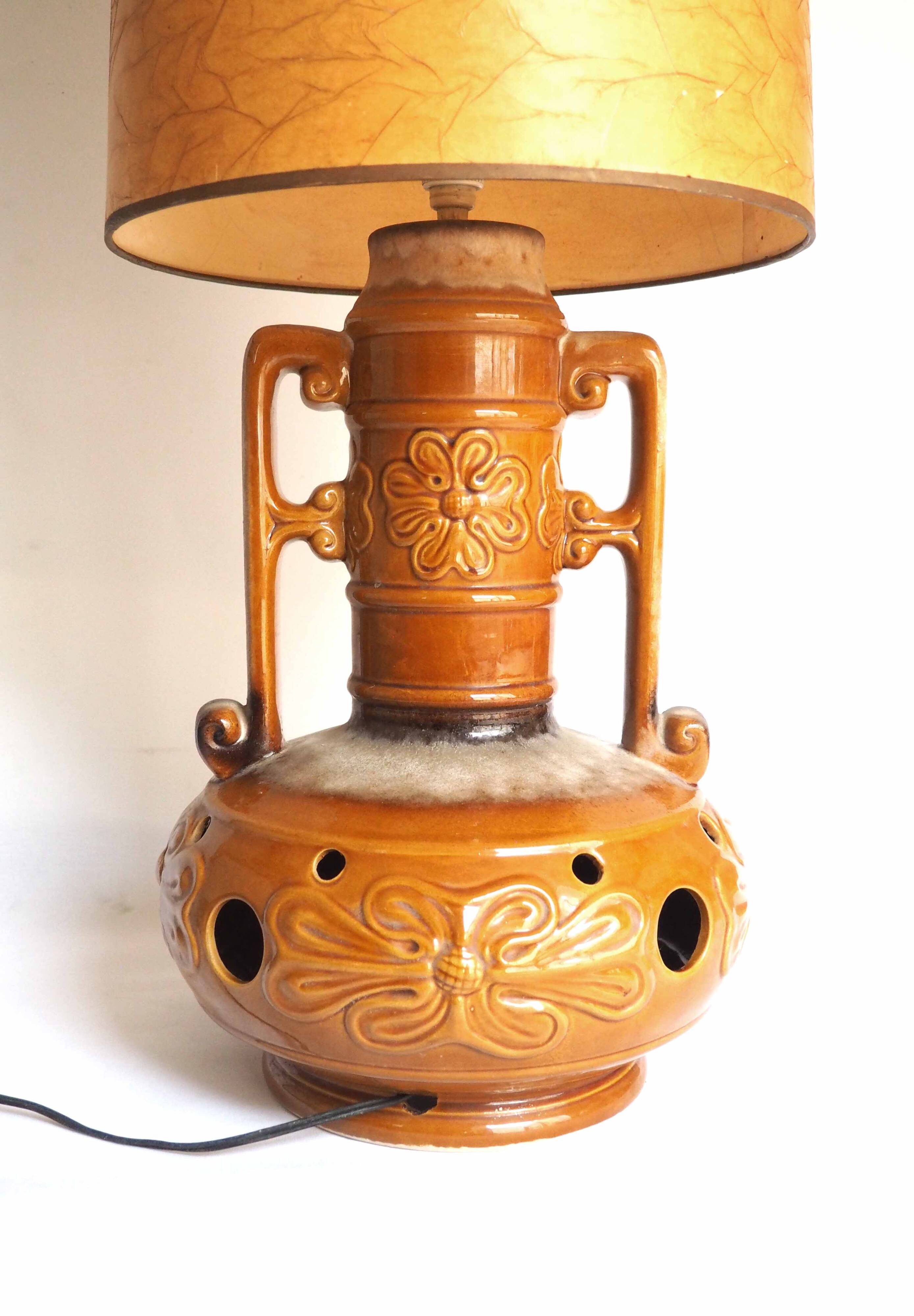 Large ochre ceramic floor lamp