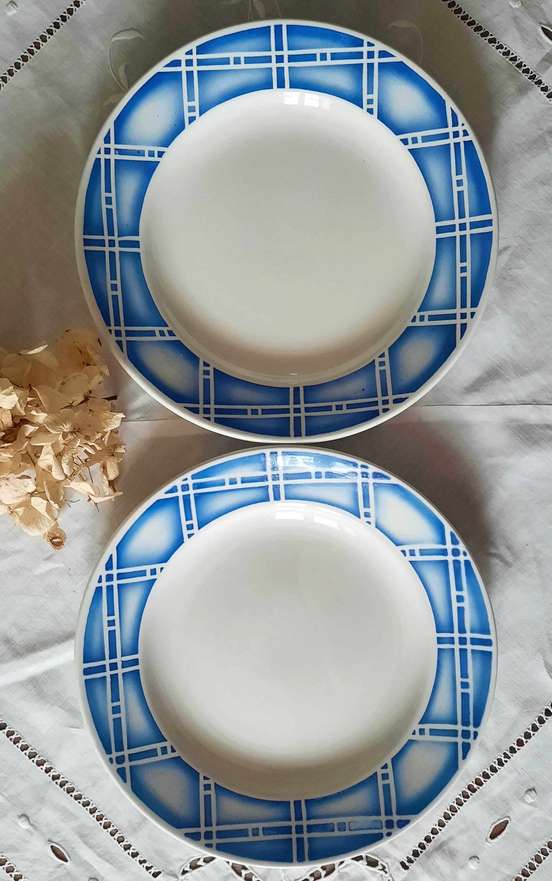 Old flat plates mismatched in earthenware