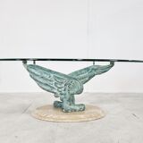 Travertine and bronzed coffee table, 1980s