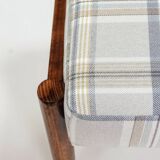 Fauteuil vintage et repose-pieds tartan beige bleu modern design