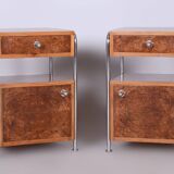 Restored Bauhaus Pair of Bed-Side Tables, Hynek Gottwald, Chrome, Czechia, 1930s