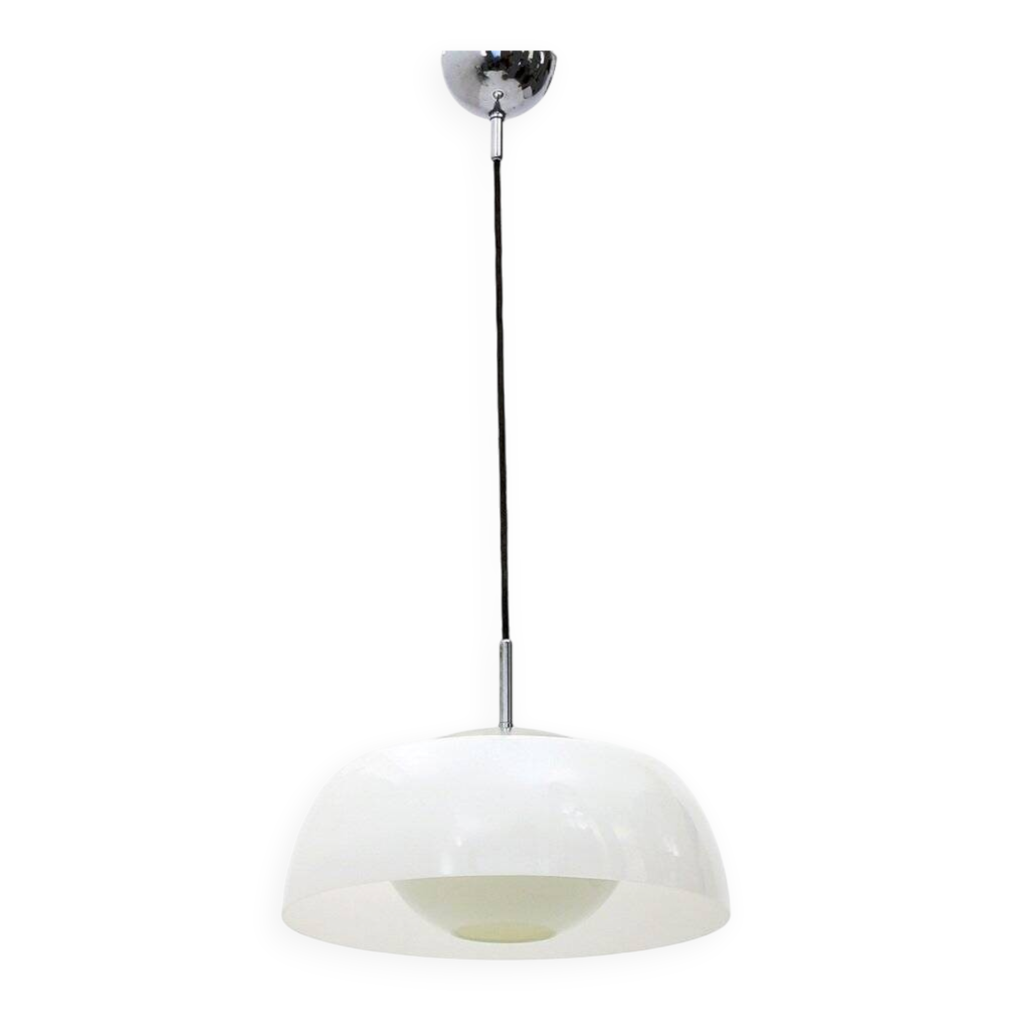 Chrome metal suspension, methacrylate and white glass, 1960s