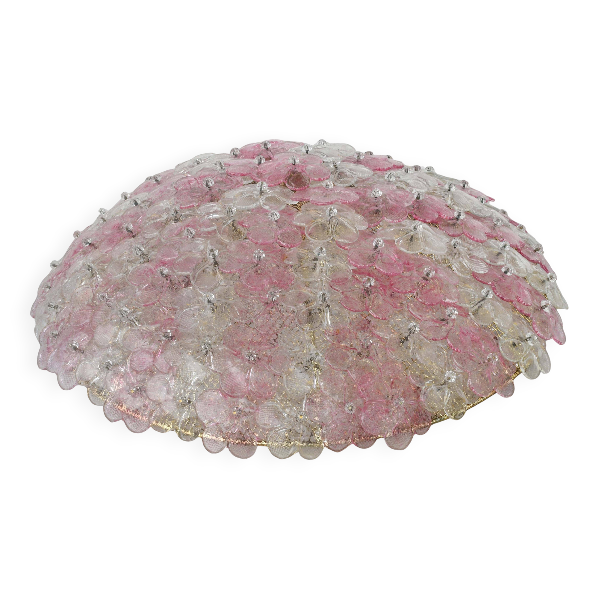 Wonderful Extra Large Size Pink Murano Glass Ceiling Light Flower by Seguso