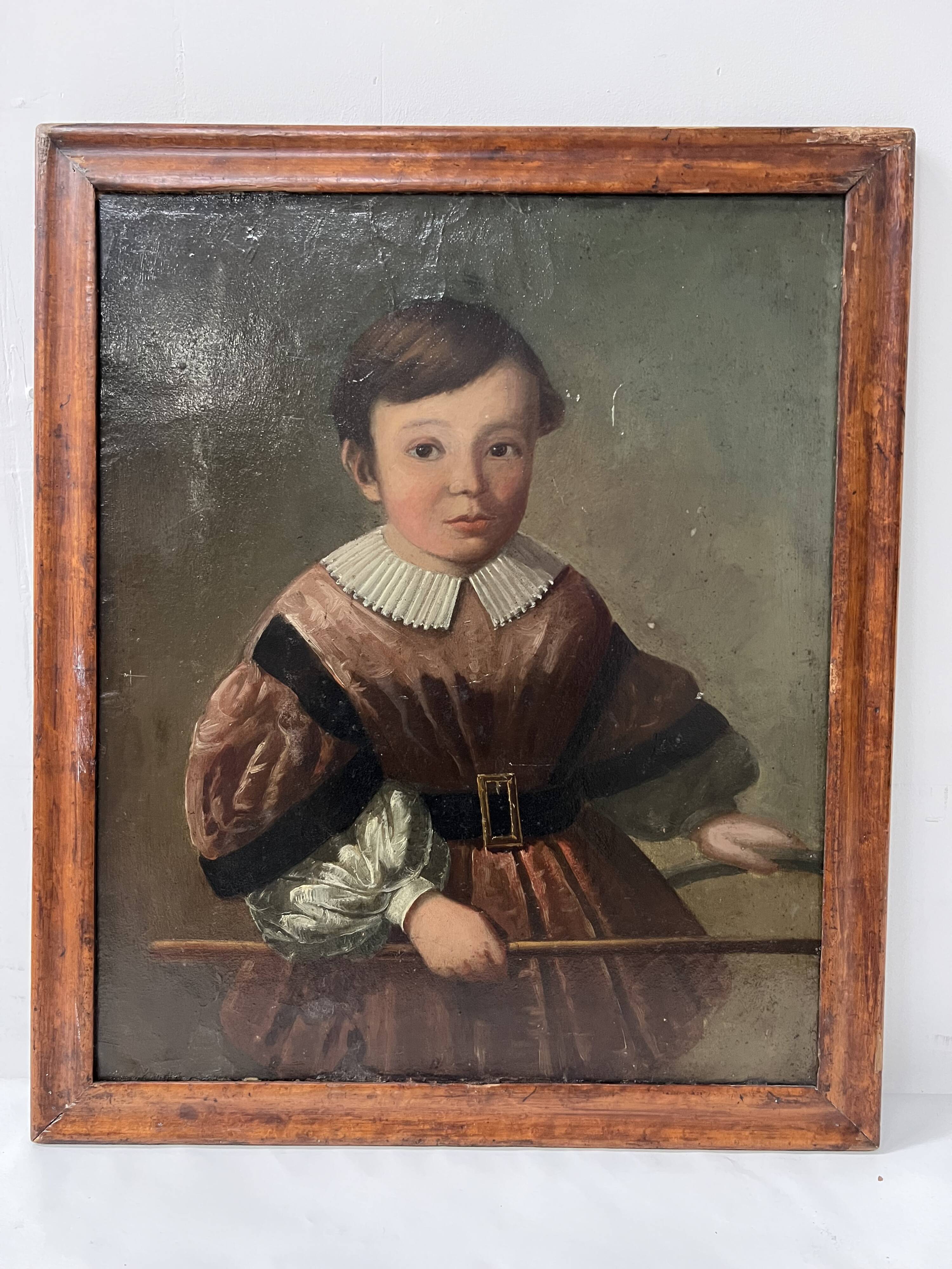 Oil on canvas depicting a young child, 19th century