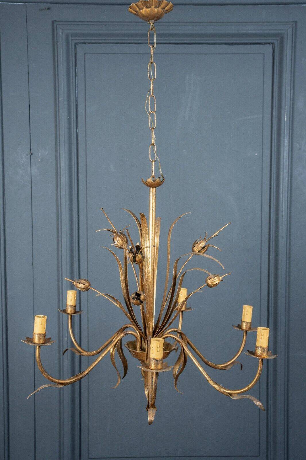 Chandelier in gilded metal in the style of Maison Baguès 6 lights 1960