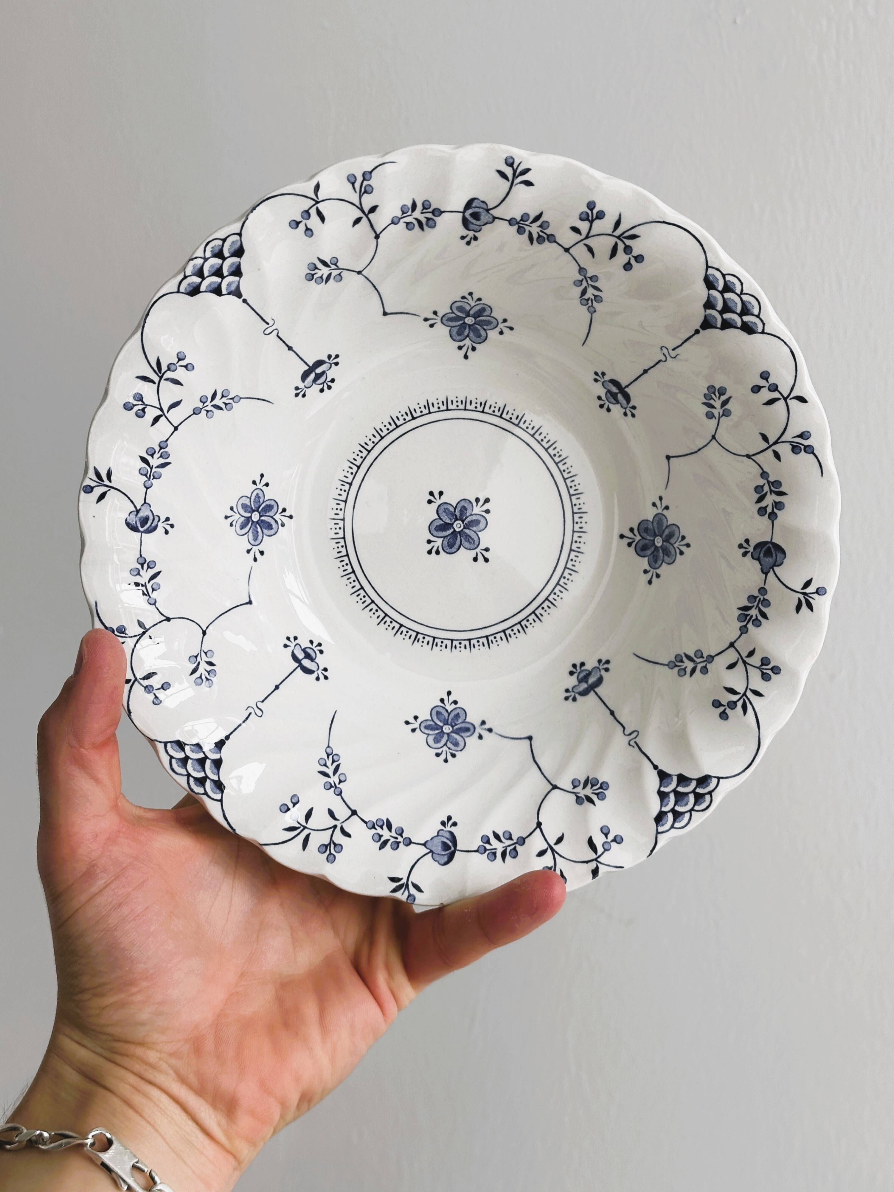 Small Myott porcelain salad bowl, blue floral decoration