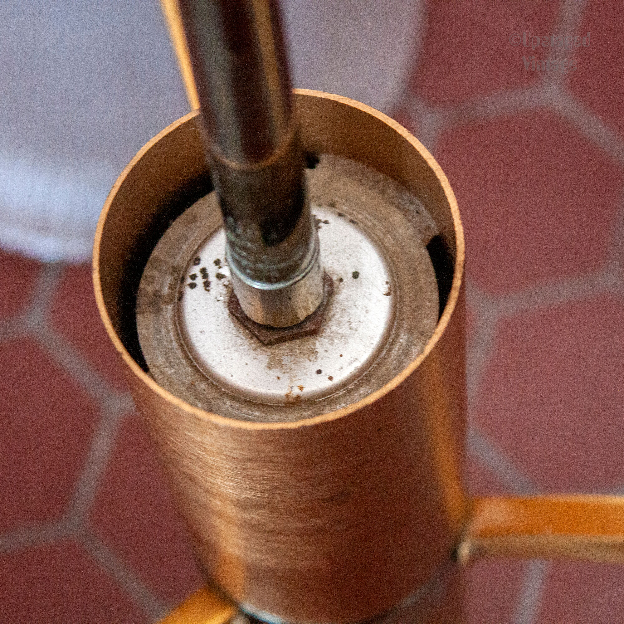 Mid-Century Ceiling Lamp in Brushed Gold with Lampshade in Ribbed Glass G.V. Luminaires