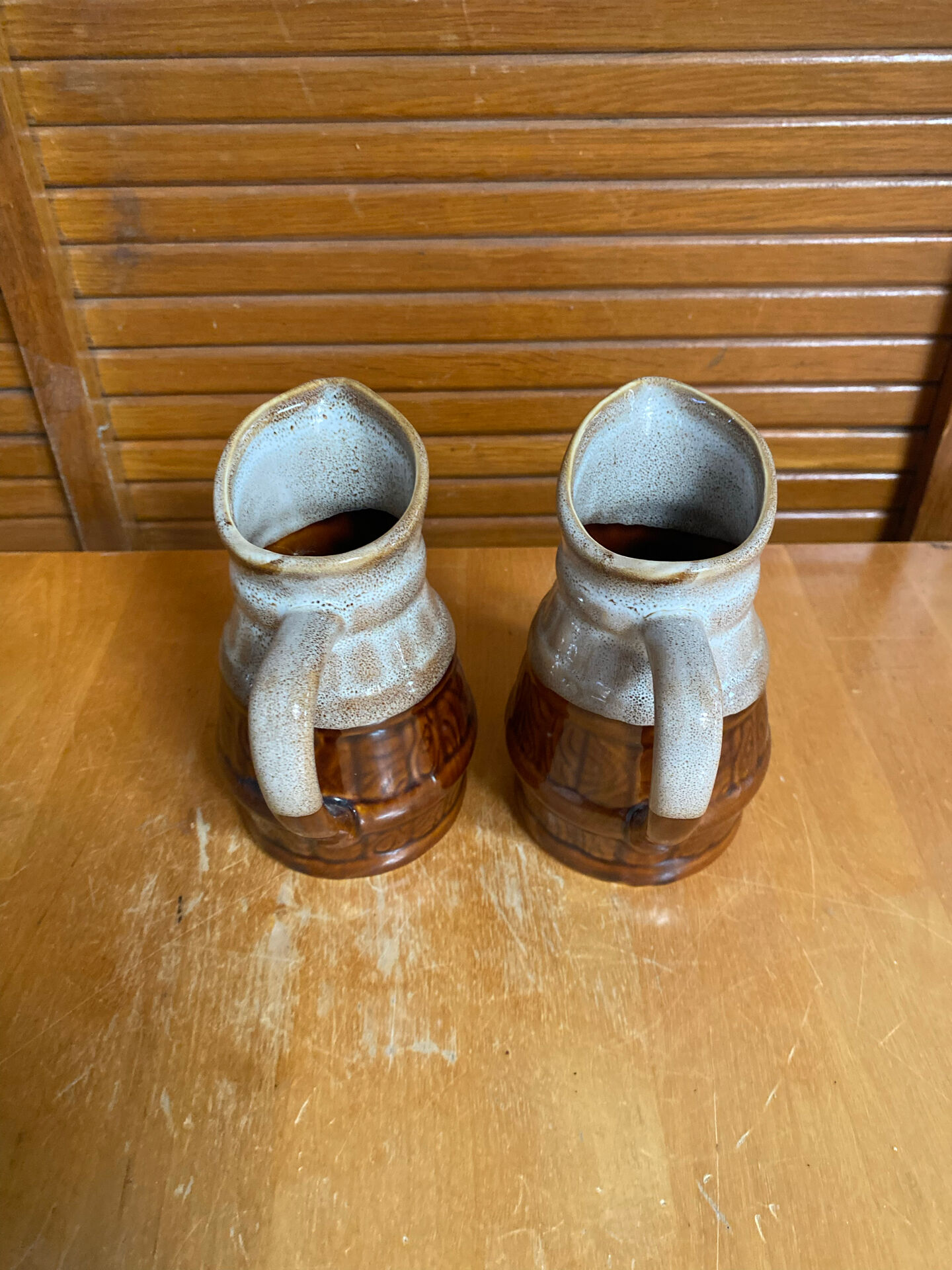 Pair of vintage revol barrel-shaped ceramic jugs 0.25l