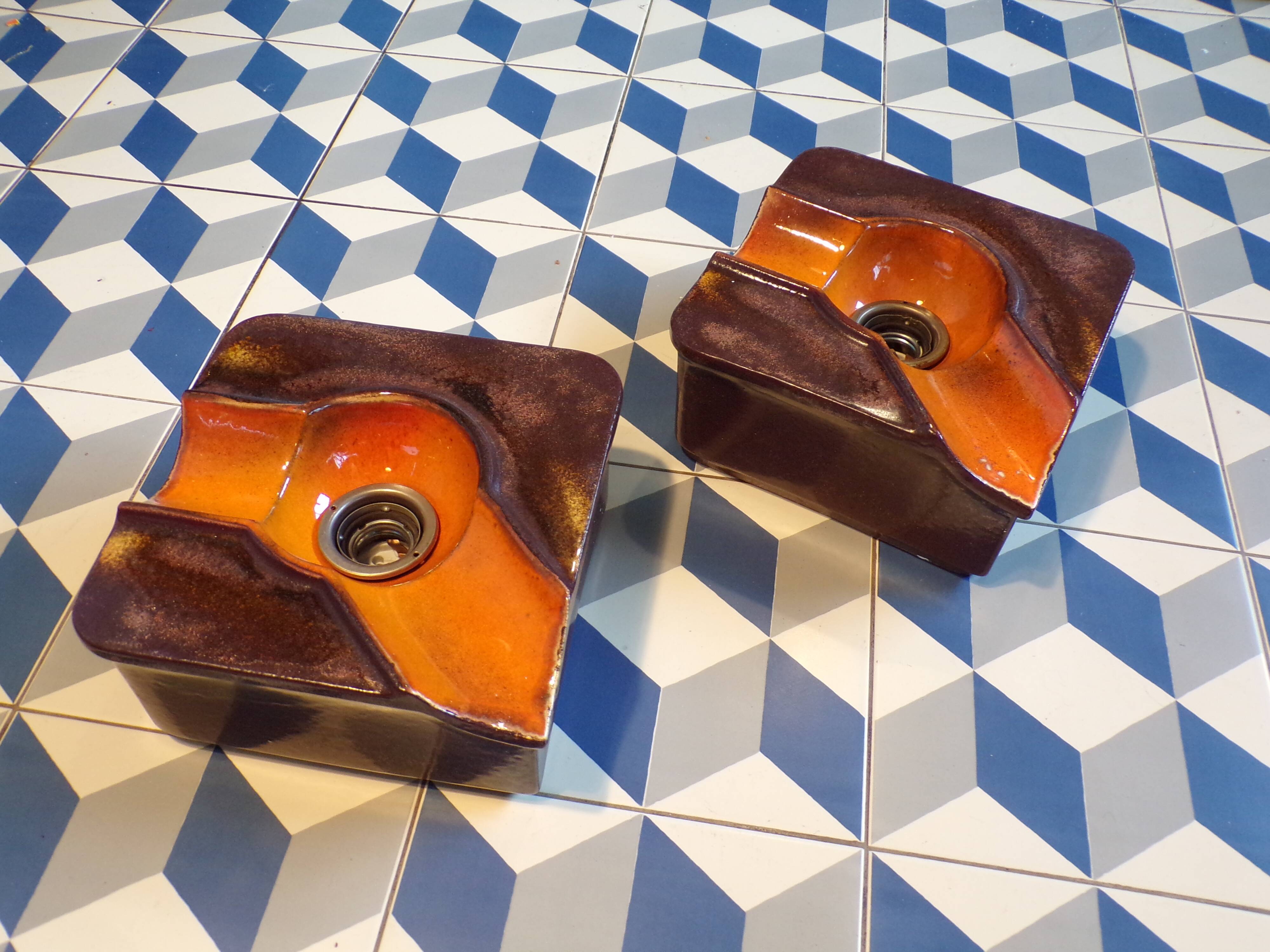 Pair of ceramic wall lights 1970 Pan Leuchten